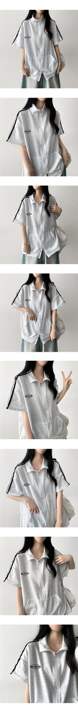 Untied Two-Way Line Short-Sleeved Zip-Up