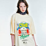 [UNISEX] C.O.M.E モータースポーツオーバーサイズプリントコットンジャージTシャツ（ベージュ）