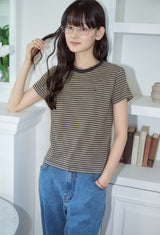 26SS★ フォーリングキャットストライプクロップ半袖Tシャツ
