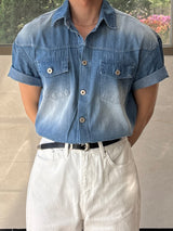 Males Western Denim Short Sleeve Shirt