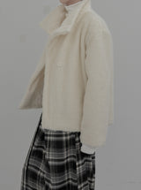 Mocha high-neck fur half coat