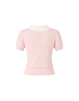 デイジースカラップカラーコントラストショートスリーブニットカーディガン Pink