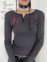 Pink Skull Stripe Top