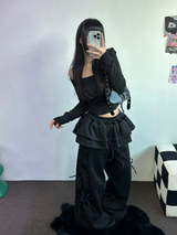 フリースピカブル❤リボンカンカンブーツカットワイド2スタイルパンツ🖤🩶🤎💛5カラー