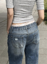 Redo Damage Washing Wide Denim Pants