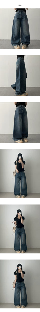 Loafing Natural Washing Daily Denim Wide Pants