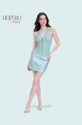 milk mint halter blouse silk skirt two-piece (SKIRT)