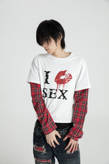 SEXXDEVIL "I LOVE 3EX"レッド プレイド レイヤードTシャツ