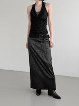 Cowl Neck Draped Layered Halter Top