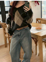 [F/W] Argyle brush v neck knit(2color)