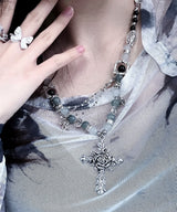 Rose Cross Layered Chain Necklace