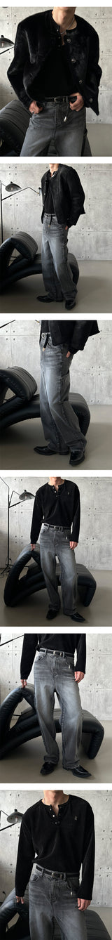 [S-XL] オールブラッシュカーペンターパッチデニムパンツ