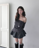 cardi shirring off-shoulder warmer + top set
