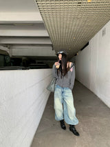 Curved Braided Wide Denim Pants
