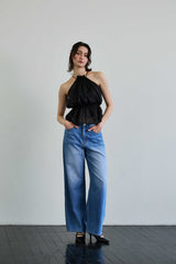 PEARL HALTERNECK TOP / BLACK