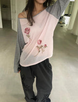 Flower print raglan T(2c)