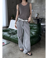 Gray washed damage wide pants