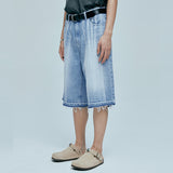 navajo pattern cut off bermuda pants light blue
