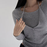 Rokain Twist Button Halter Neck Layered Knit -5color