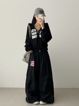 New York Lettering Two Way Cropped Hooded Zip-Up
