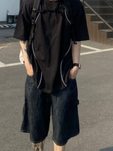 Linen Carpenter denim half pants 2C