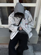RELABEL (Huanjin) Violet and White Smoke-Washed Vintage-Style Checked Hooded Modified M65 Work Jacket