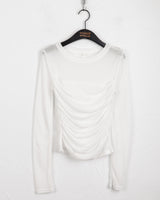 Rukin shirring top layered see-through long sleeve t-shirt