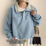 Bomi Two-Tone Snap Button Fleece Loose Fit Pullover