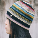 hippie stripe beanie beige