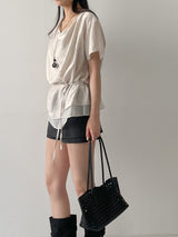 [Short Sleeve Version] Drape Color Matching Loose Fit Blouse