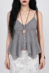 LACE BREEZE BUTTON CAMI TOP (WHITE, VIOLET GRAY 2COLORS!)