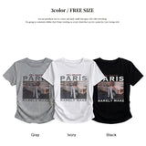 パリス✨エモーショナル フォトプリンティング サイド シャーリング ショートスリーブ Tシャツ
