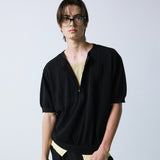 unveil henley neck layerd knit black