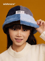 wishmore ぬいぐるみベルベットカラーマッチング帽子 (秋と冬の顔を見せる小さな漁師の帽子 暖かく厚みのあるぬいぐるみ 洗面器の帽子)