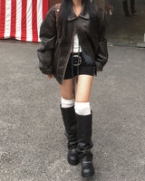 Curved leather jacket