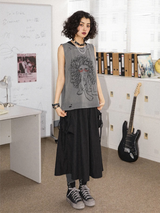 Chemical Girls Printed loose ripped tank top with an old-fashioned look and a large neckline.