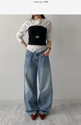 [Unisex] フォース10ピンタックワイドデニムパンツ