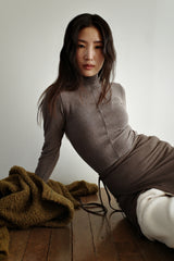 Wool turtleneck top, Brown