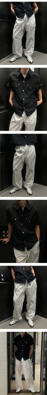 [Unisex] Nylon two tuck rope banding pants(3color)