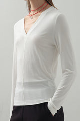 Deep V-neck Panel Top_White