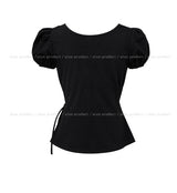 May Ribbon Pintuck Puff Blouse