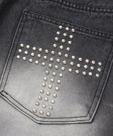 Cross Stud Denim Pants - Black