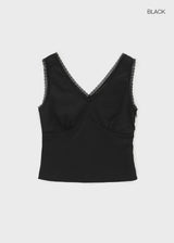 [MADE] ロヘラーレースサテンVネックスリーブレストップ(Set Available)