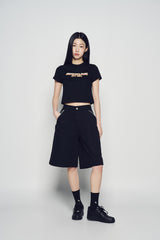 25SS ZIPPER DETAIL DENIM SHORT PANTS BLACK