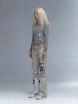 Emoha Original Women's Gray Long-Sleeved Lace-Trimmed Slim-Fit Sexy T-Shirt