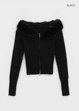 [MADE] Eriki Fur Trimming Knit Zip-up (Set Available)