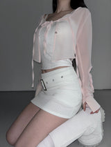cream belt knit skirt(2 color)