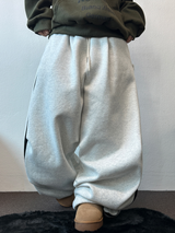 SHEEP FLEECE 🐑🧸 SNAP TRACK 3 LINE PARACHUTE LONG WIDE PANTS 🩶🖤 2COLOR