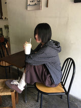 アティルチェックフード長袖シャツ