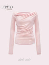 Flow lip shirring pink long-sleeve tee